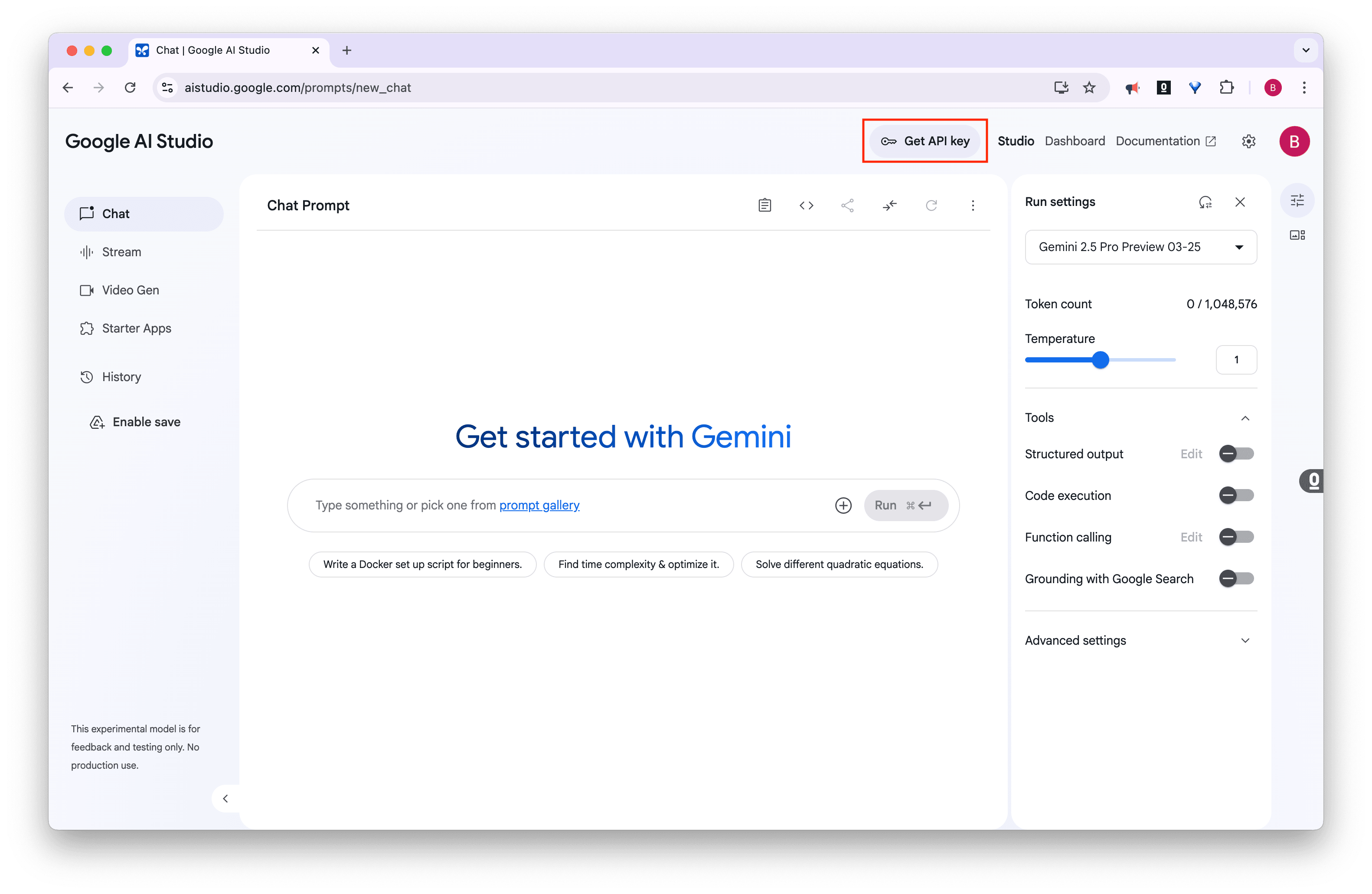 Google AI Studio 主页